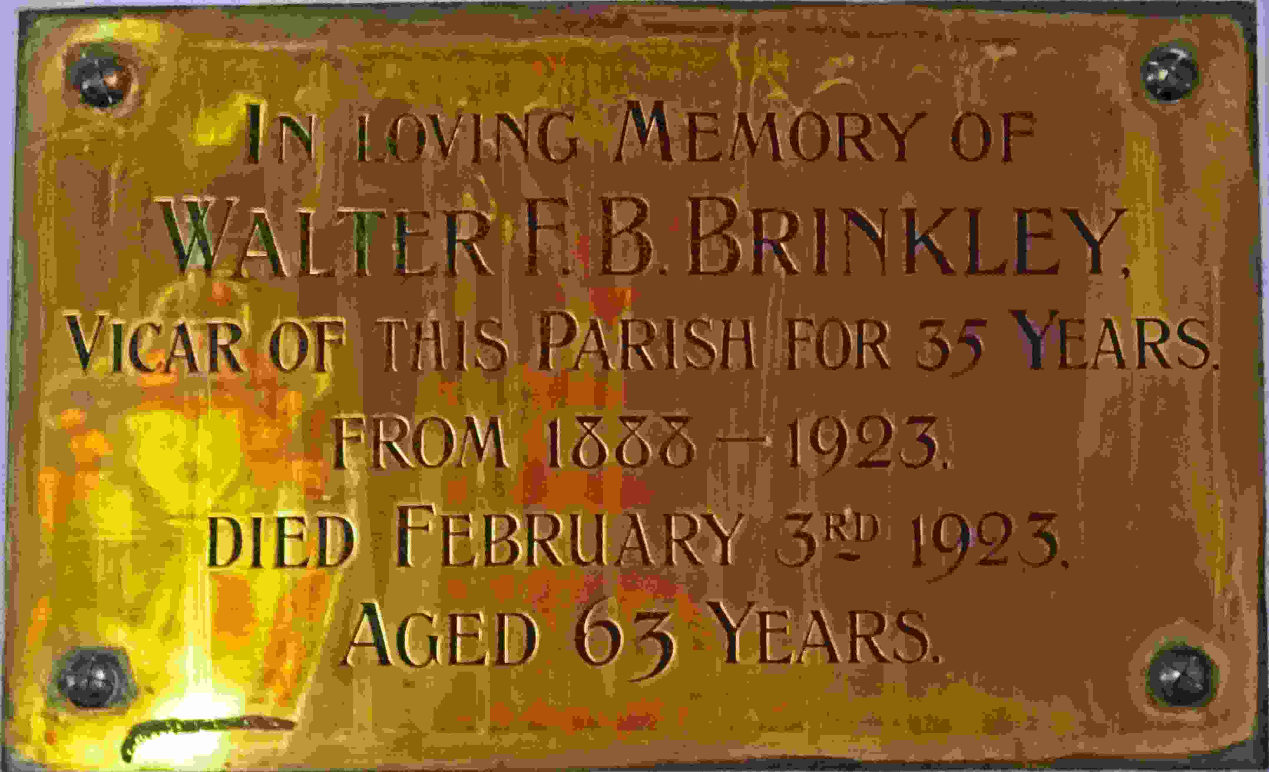 Memorial plaque to Walter Frederick Brownlow Brinkley 