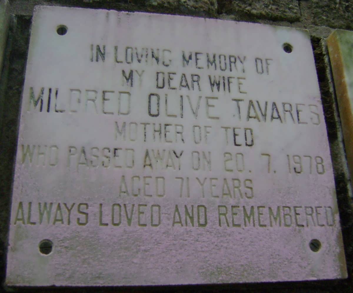 Memorial to Mildred Olive (Byerley) Tavares