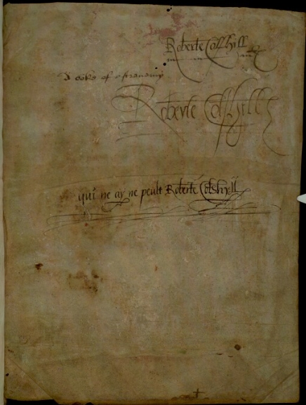 Robert Colshill signature in manuscript book