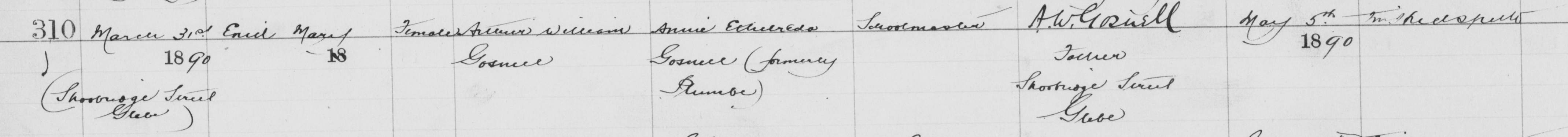 Birth Register entry for Enid Mary Gosnell