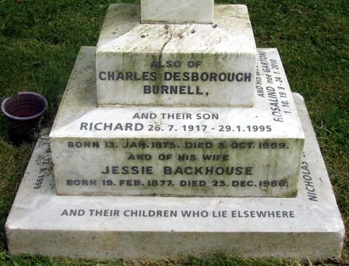 Gravestone of Charles Desborough Burnell and Jessie Baclkhouse (Hulke) Burnell