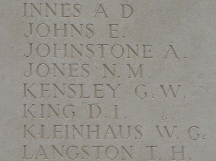 Douglas Ivan King's name inscribed at the Thiepval Memorial