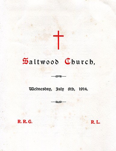 Wedding programme for the marriage of Ruth Leney and Richard Raymond de Cruce Grubb
