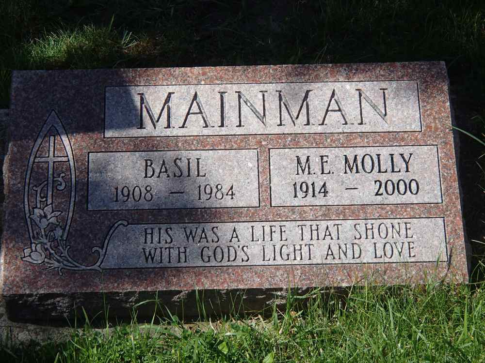 Gravestone of Basil Mainman and Molly (Marshall) Mainman