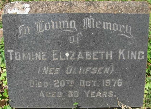 Headstone of Tomine Elizabeth (Olufsen) King