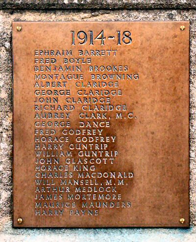 Plaque on the War Memorial in Brill
