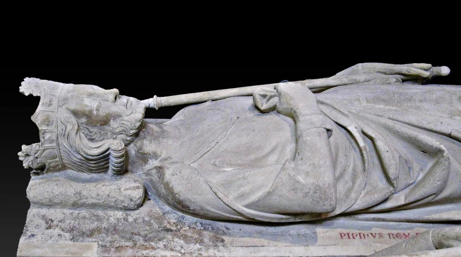Detail of the effigy on the tomb of Pepin the Short