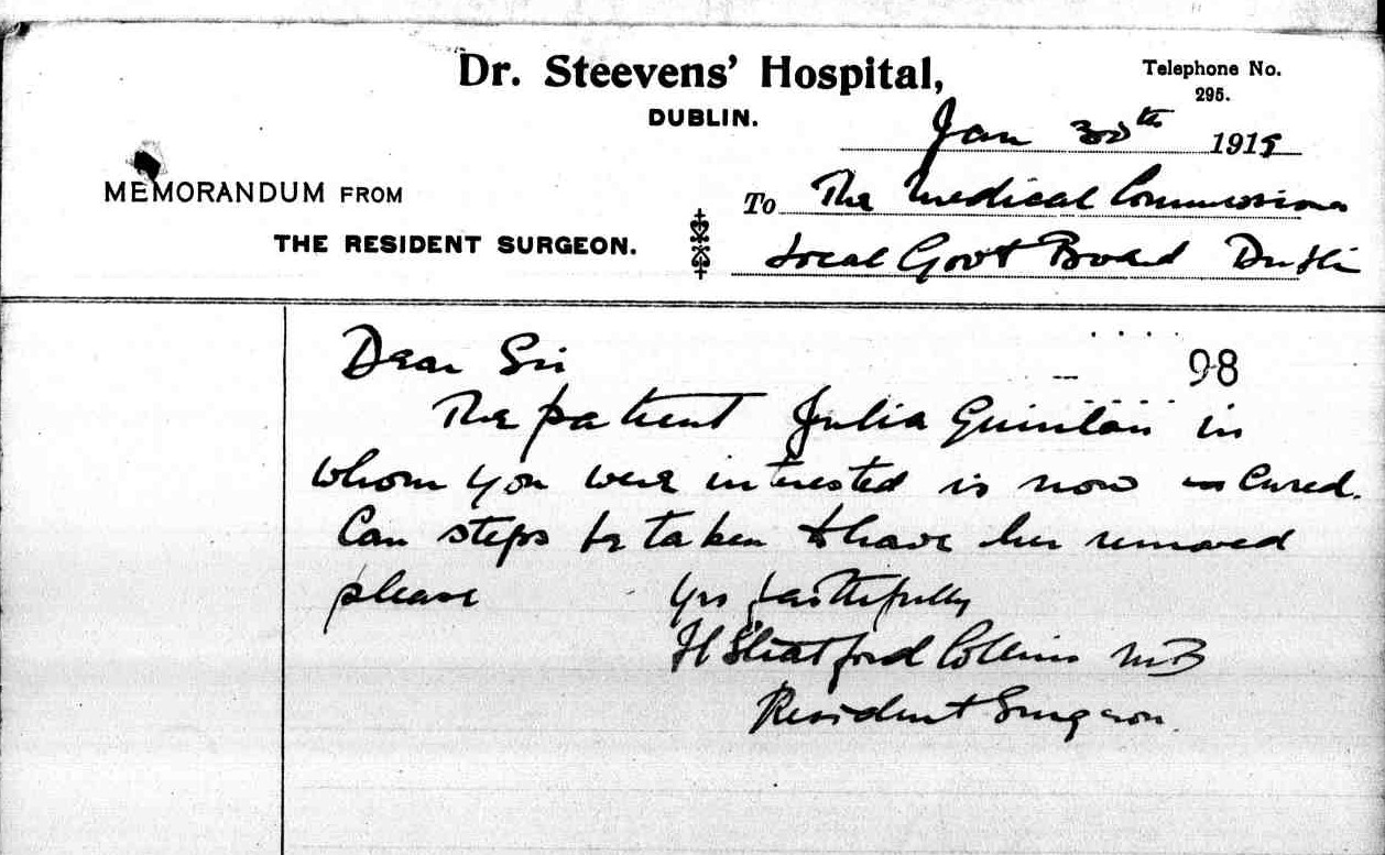 Hospital Memo signed by Herbert Stratford Collins